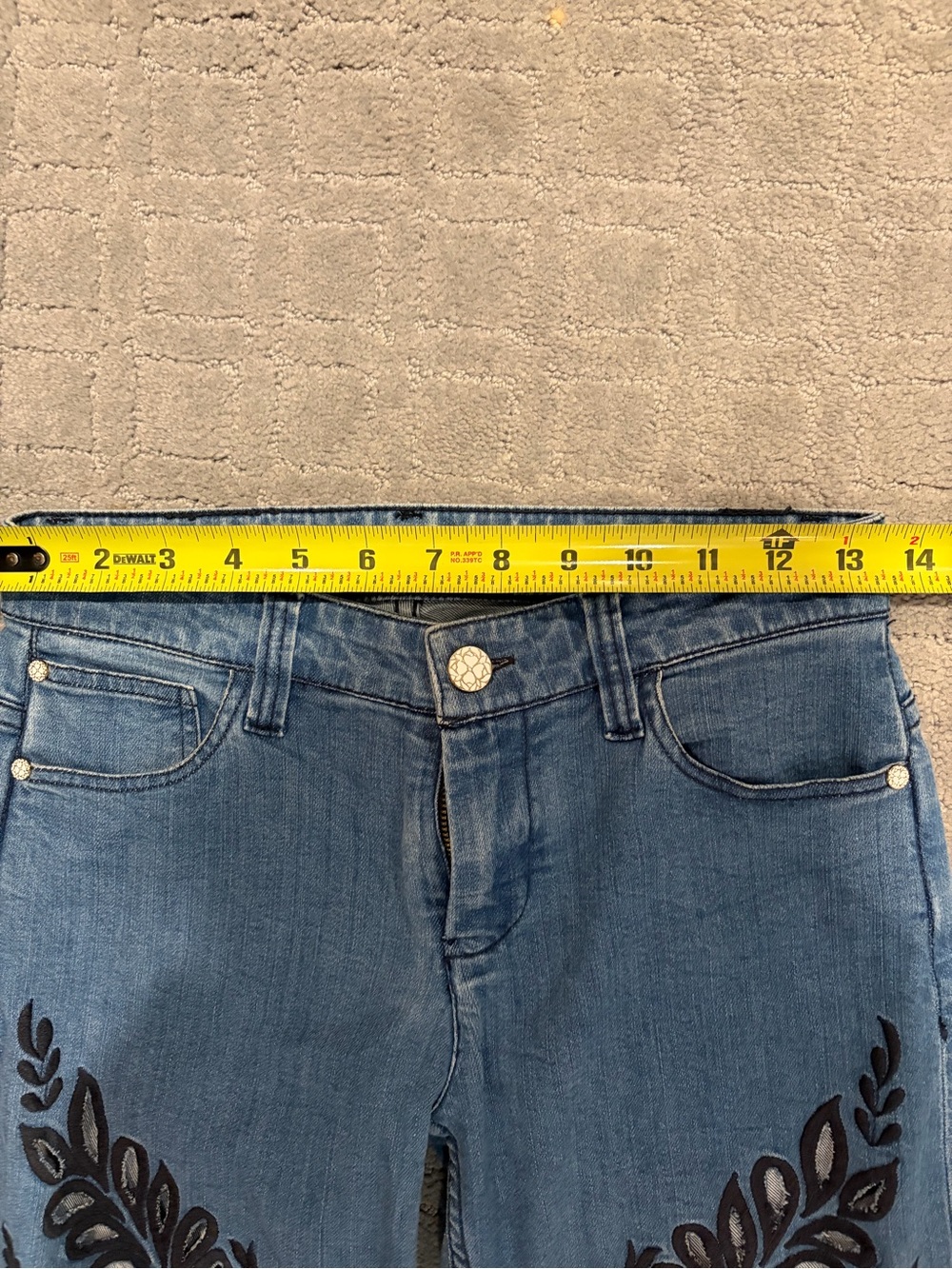 Alice + Olivia Light Blue Flare Jeans with Black Embroidery Limited Edition - Picture 8 of 8